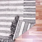 Handwoven Kilim Rug: Grey & White Modern Stripe, Wool Blend