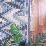 Denim Blue Kilim Rug: Handwoven Flatweave with Ikat Pattern