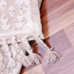 Neutral Kilim Rug with Tassels: Handwoven Wool Cotton Boho Carpet