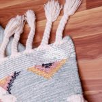 Handwoven Pastel Kilim Rug: Tribal Diamond Pattern with Boho Fringe