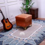 Oval Recycled PET yarn Rug- Blue Flatweave with Tribal Medallion Design