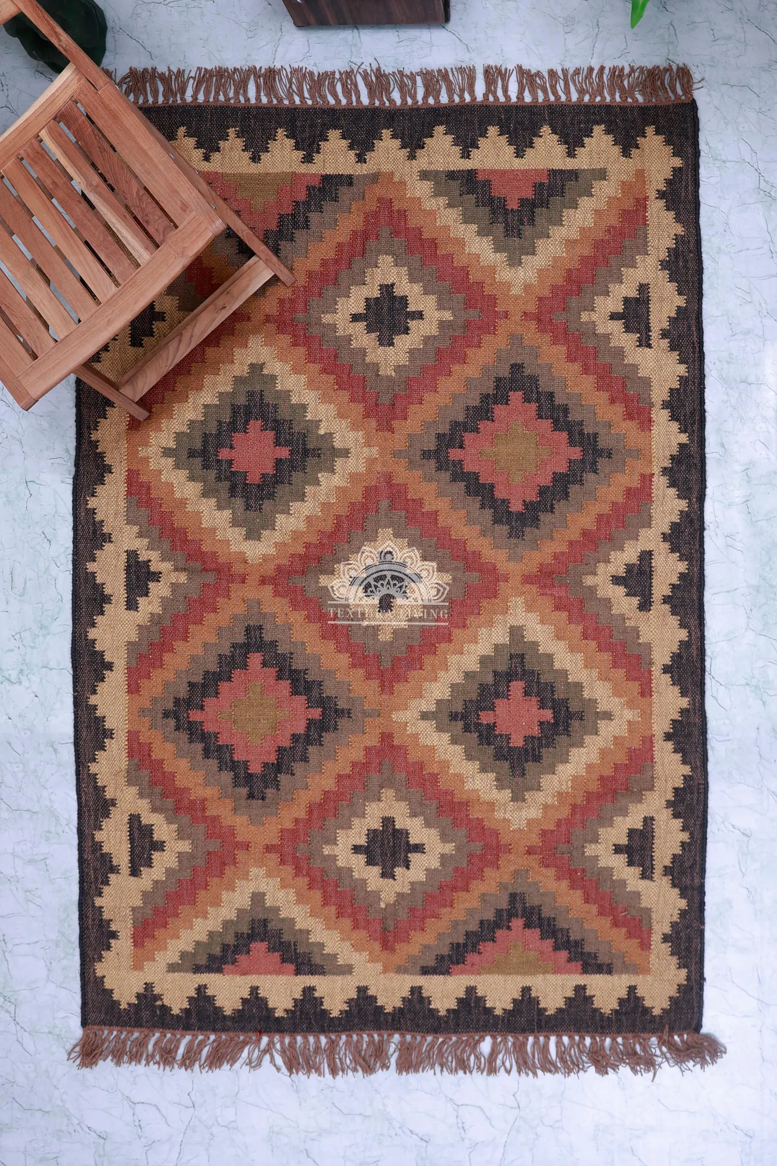 il_1588xN.7016781366_s1fq Handmade Wool Jute Kilim Rug: Earth Tone Geometric Flatweave with Fringes - Image 1